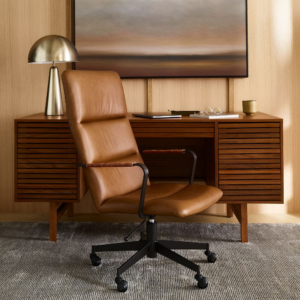 High-Back Leather Swivel Office Chair with Casters