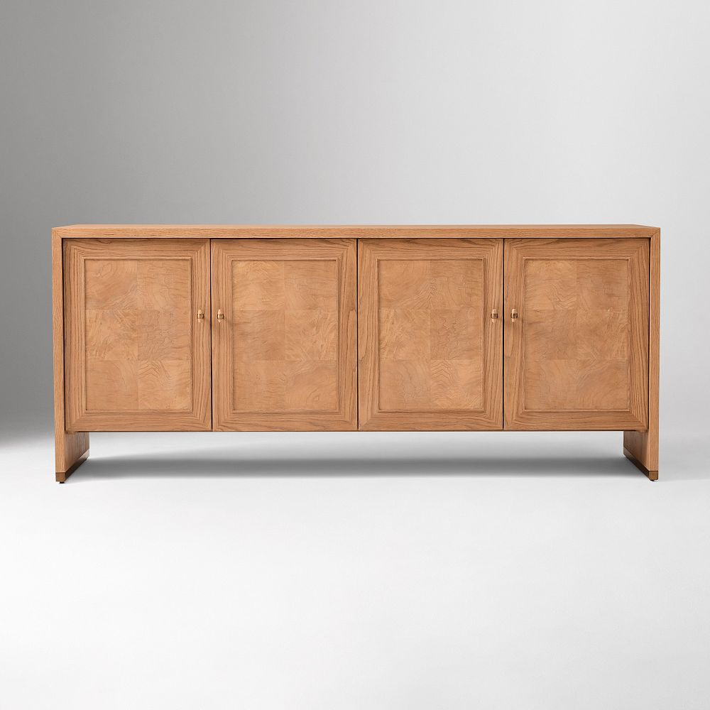 Media Console with Oak Veneer Storage Cabinets