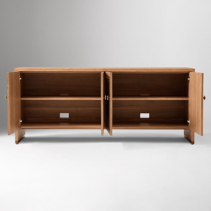 Media Console with Oak Veneer Storage Cabinets