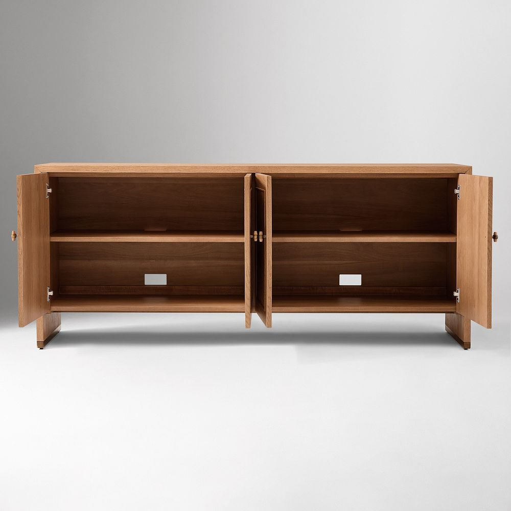 Media Console with Oak Veneer Storage Cabinets