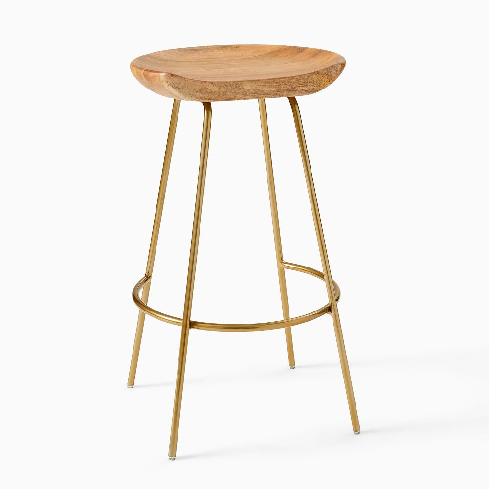Mango Wood Counter Stool with Steel Base