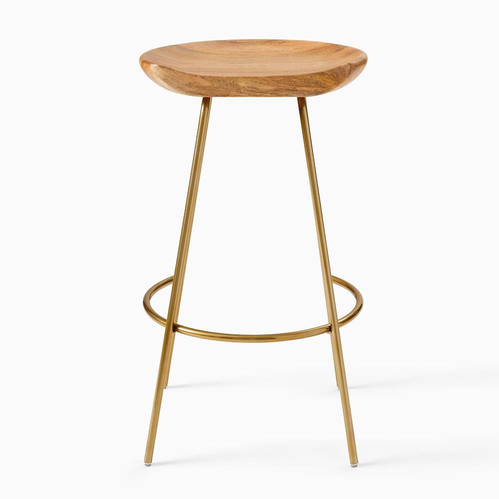 Mango Wood Counter Stool with Steel Base