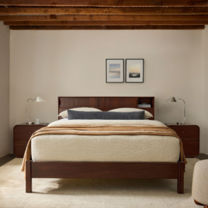 Solid Wood Platform Bed with Storage Headboard