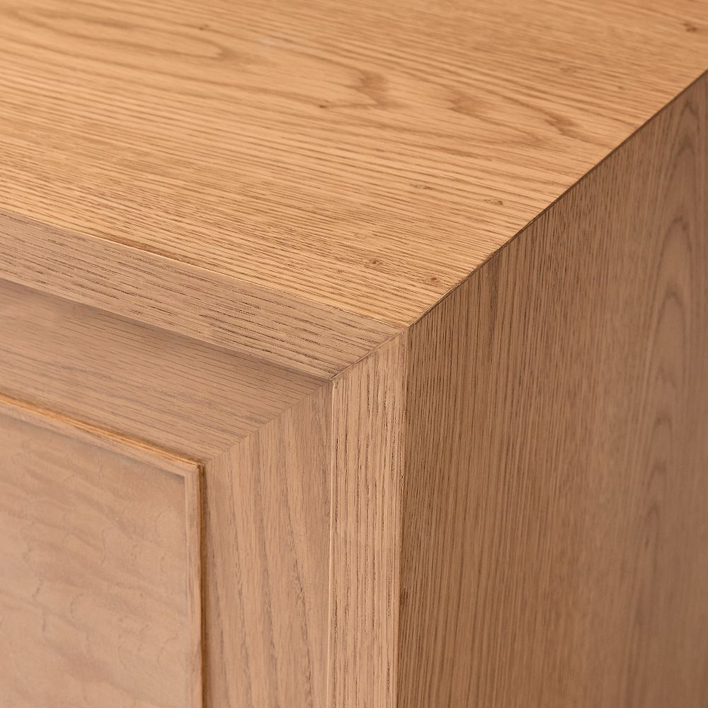 Media Console with Oak Veneer Storage Cabinets