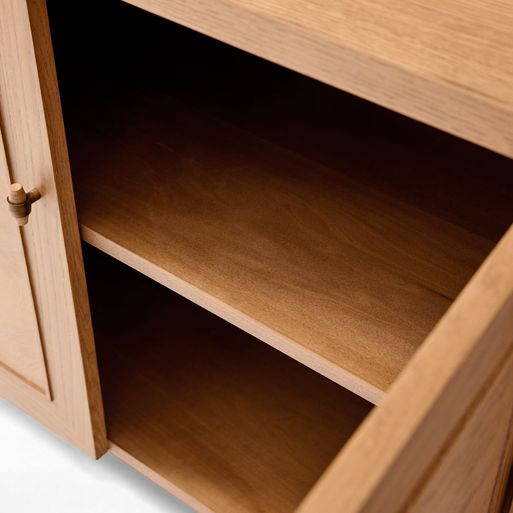 Media Console with Oak Veneer Storage Cabinets