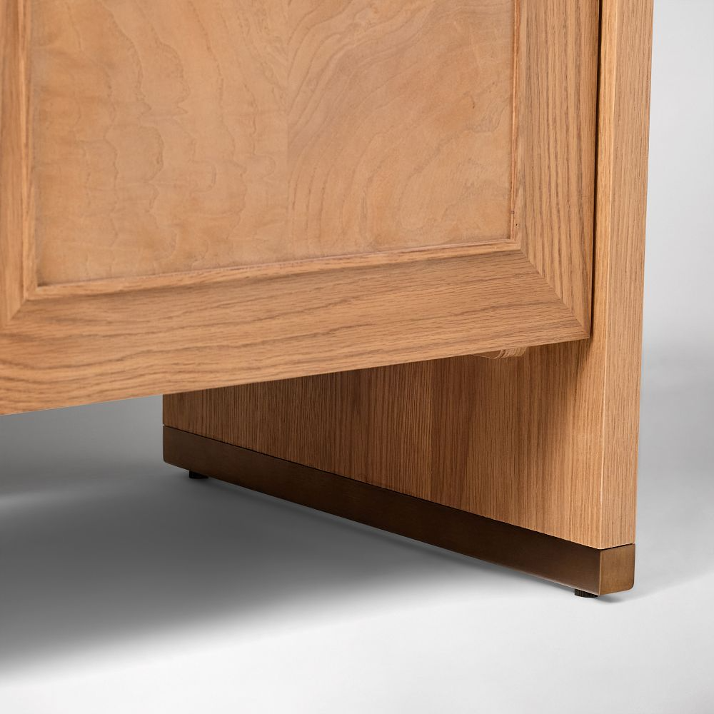 Media Console with Oak Veneer Storage Cabinets
