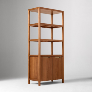 Tall Wood Bookcase with Cabinet Storage