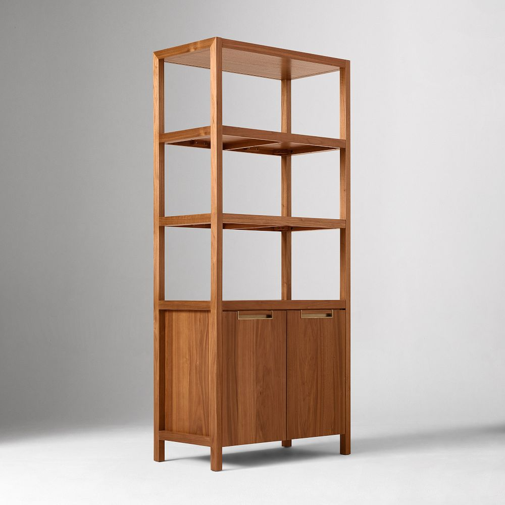 Tall Wood Bookcase with Cabinet Storage