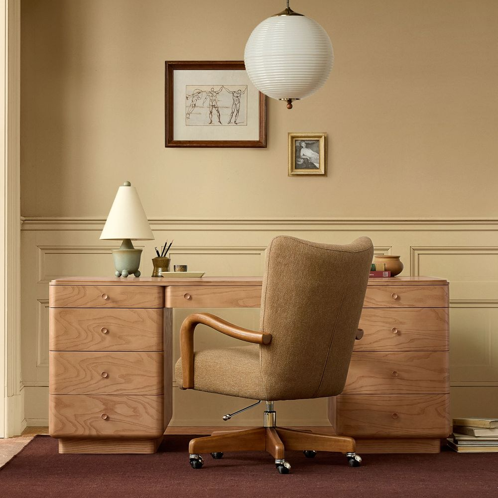 Burl Wood Executive Desk with Storage Drawers