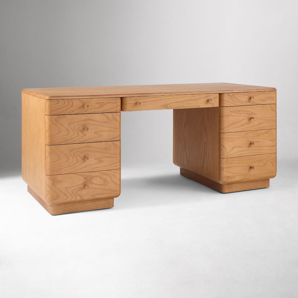 Burl Wood Executive Desk with Storage Drawers