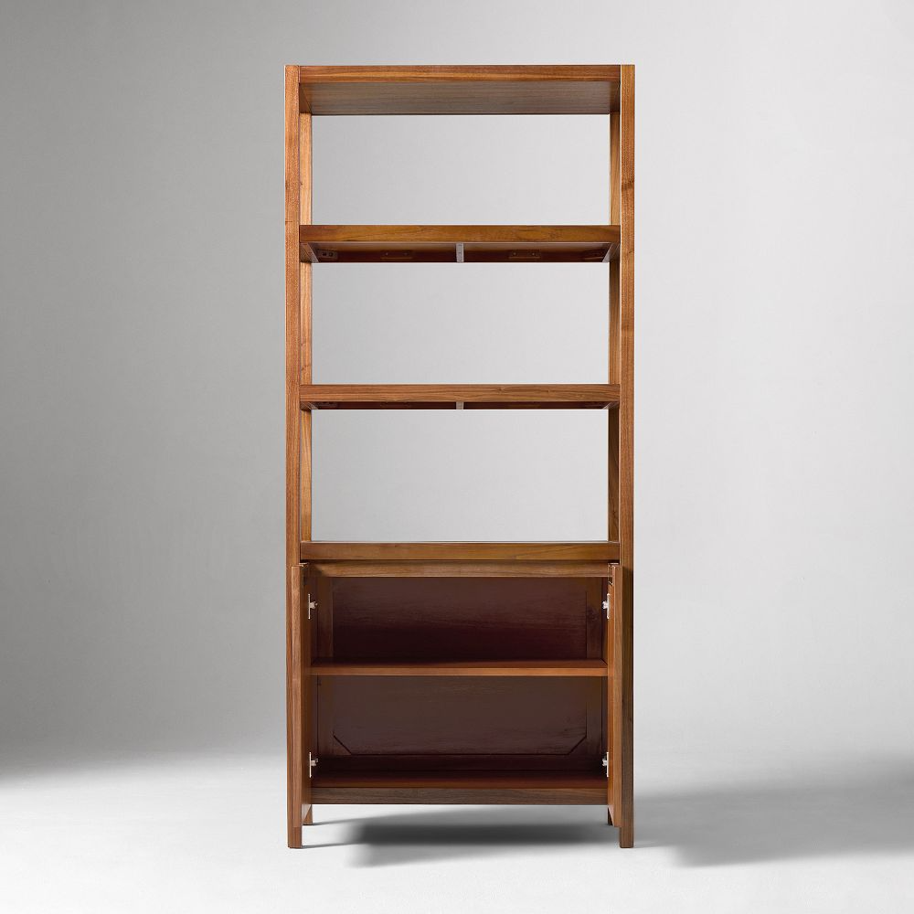 Tall Wood Bookcase with Cabinet Storage