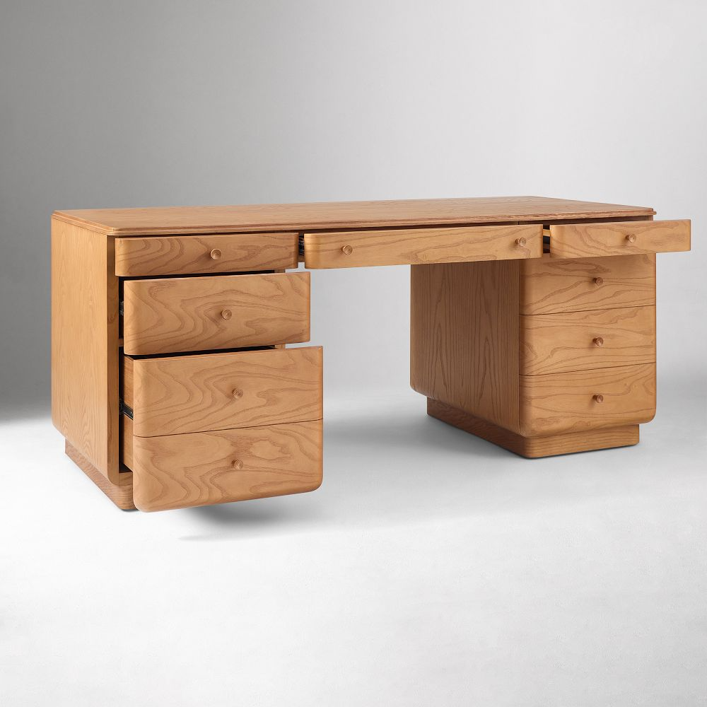 Burl Wood Executive Desk with Storage Drawers