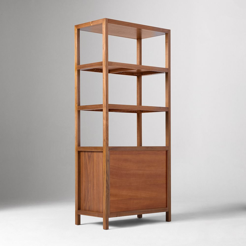 Tall Wood Bookcase with Cabinet Storage