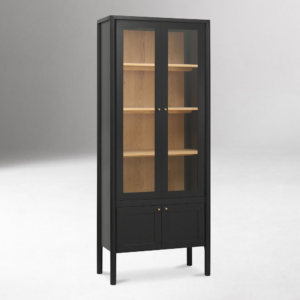 Tall Glass Cabinet with Solid Pine Wood Frame