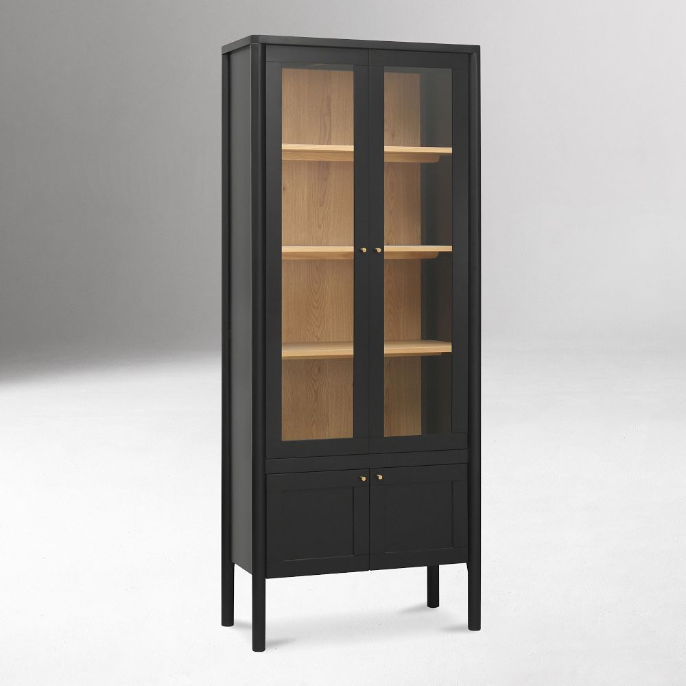 Tall Glass Cabinet with Solid Pine Wood Frame