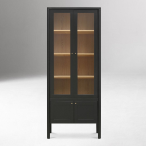 Tall Glass Cabinet with Solid Pine Wood Frame