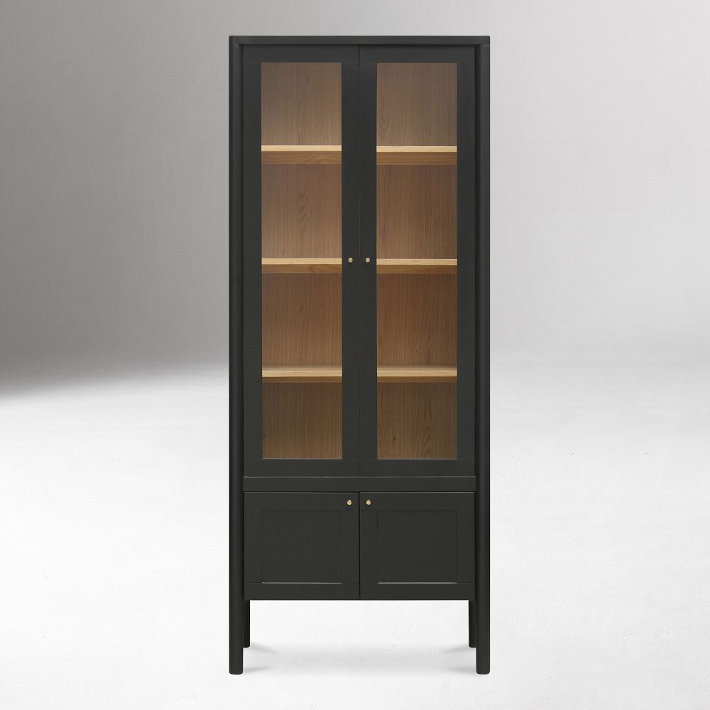 Tall Glass Cabinet with Solid Pine Wood Frame