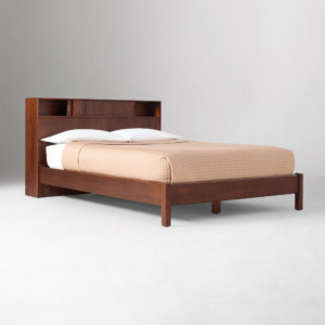 Solid Wood Platform Bed with Storage Headboard
