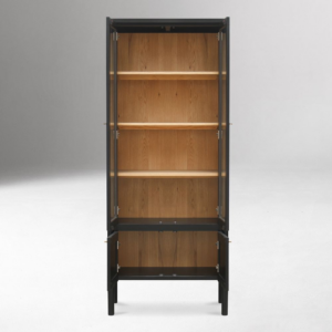 Tall Glass Cabinet with Solid Pine Wood Frame