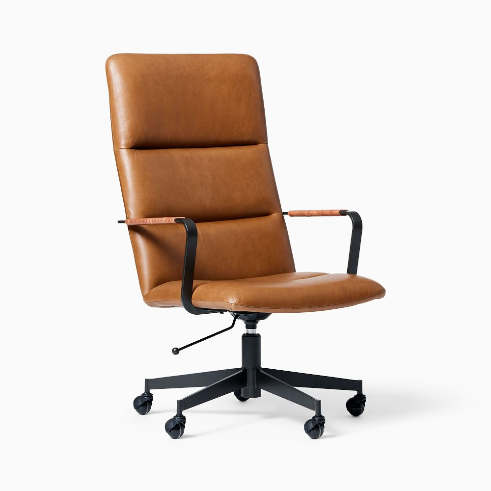 High-Back Leather Swivel Office Chair with Casters