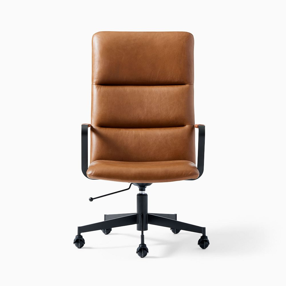 High-Back Leather Swivel Office Chair with Casters