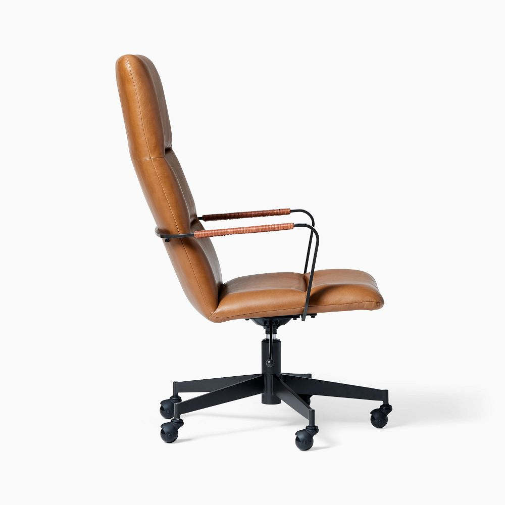High-Back Leather Swivel Office Chair with Casters