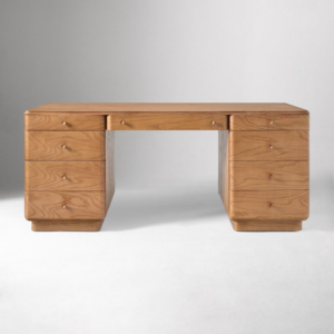 Burl Wood Executive Desk with Storage Drawers