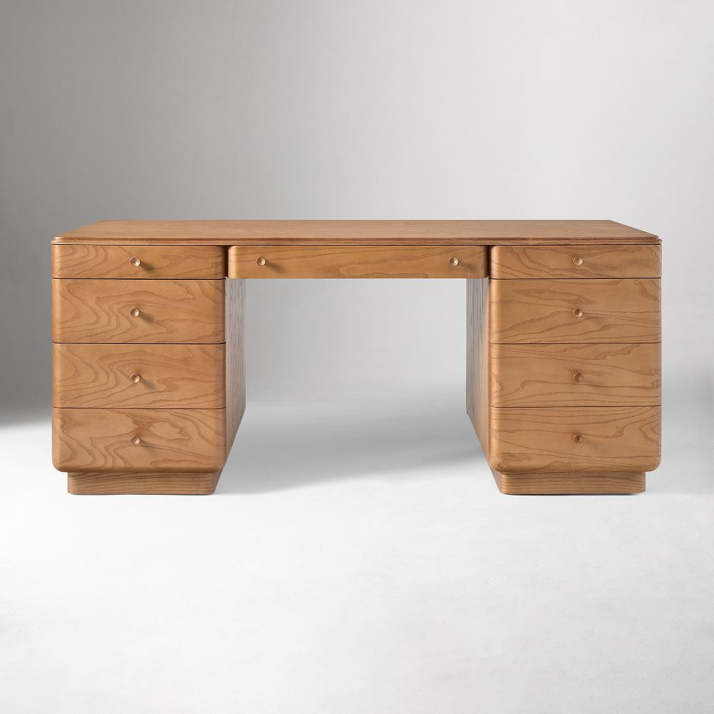 Burl Wood Executive Desk with Storage Drawers