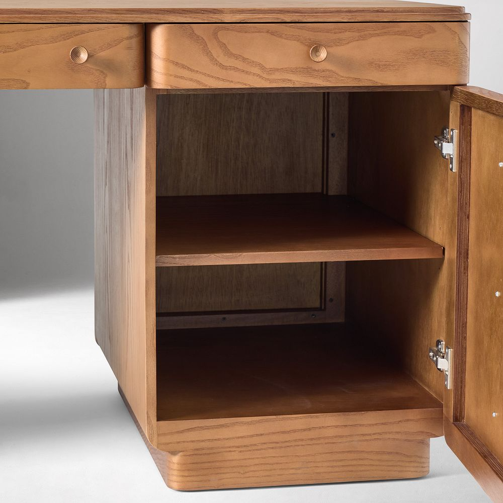 Burl Wood Executive Desk with Storage Drawers