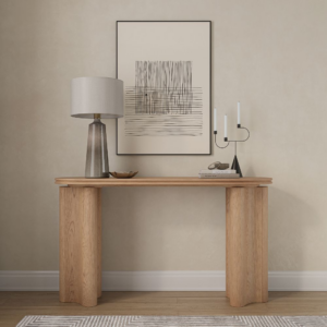 Console Table with Oak Veneer and Engineered Wood Frame