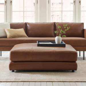 Leather Ottoman Footstool with Concealed Legs or Wheels