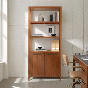 Tall Wood Bookcase with Cabinet Storage
